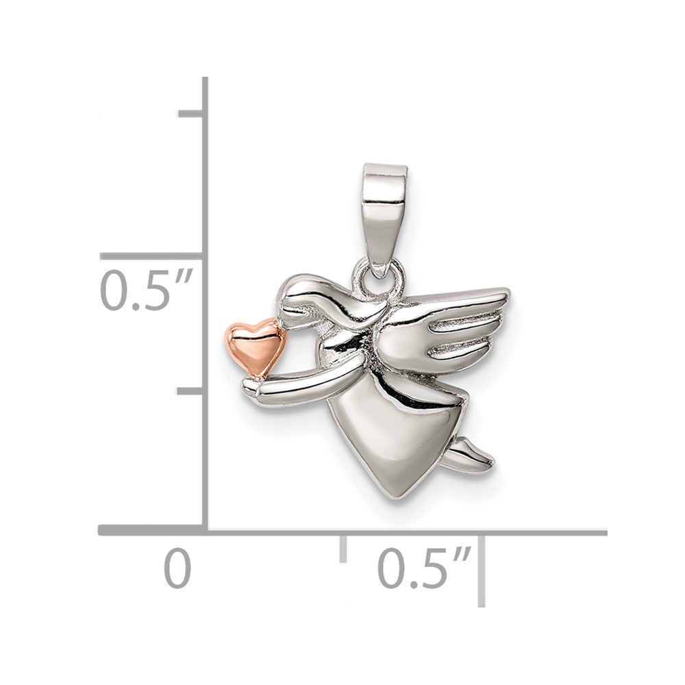Sterling Silver Rose-tone Polished Angel Pendant (QC9427)