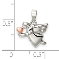 Sterling Silver Rose-tone Polished Angel Pendant view 4