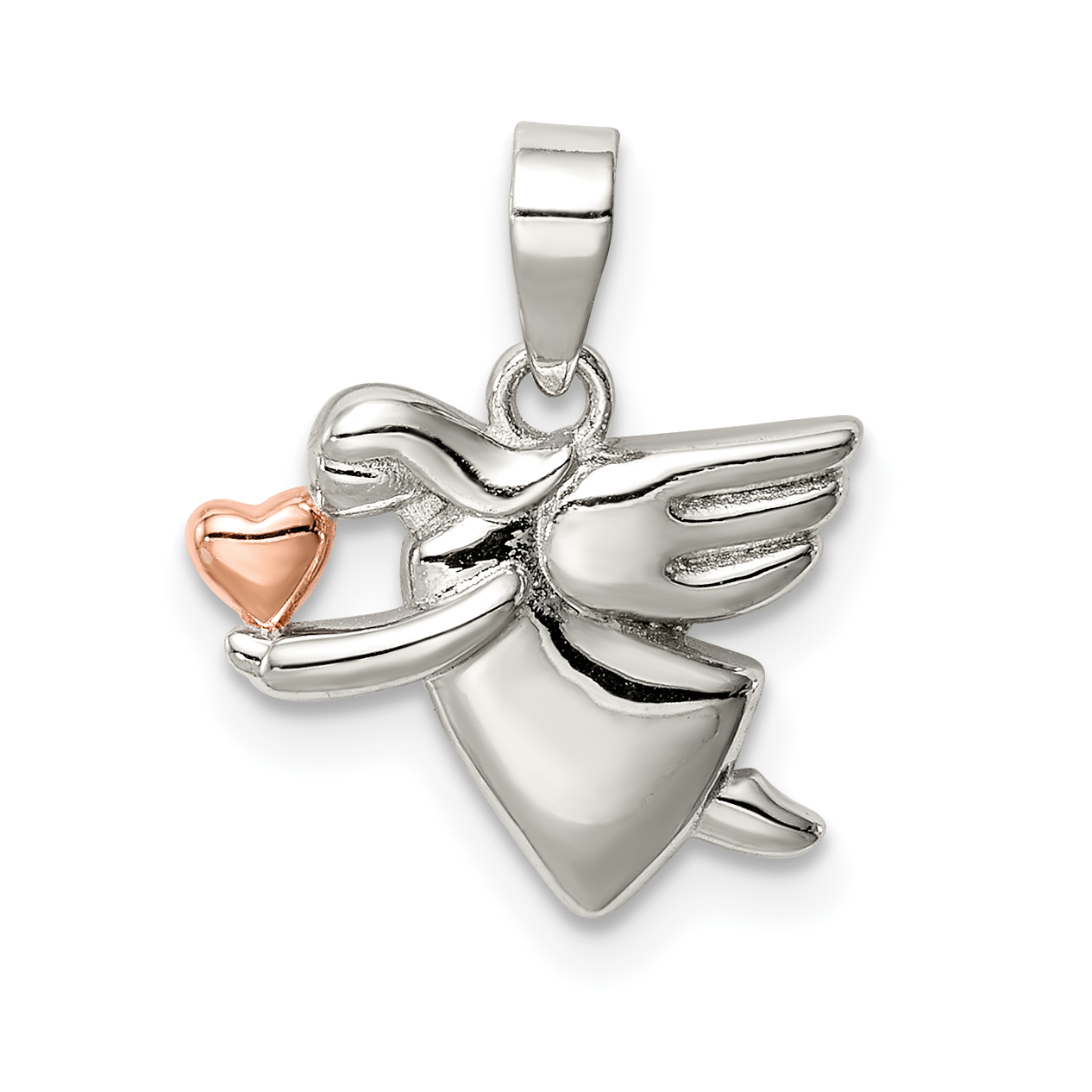 Sterling Silver Rose-tone Polished Angel Pendant (QC9427)