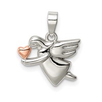 Sterling Silver Rose-tone Polished Angel Pendant view 1