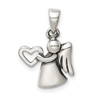 Sterling Silver Antiqued Angel Pendant with Heart view 1