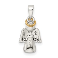 Sterling Silver Gold-plated Polished Angel Pendant view 3