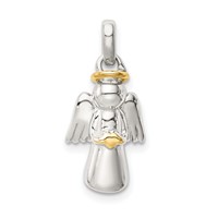 Sterling Silver Gold-plated Polished Angel Pendant view 1