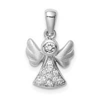 Sterling Silver Rhodium-plated CZ Satin Angel Pendant view 1