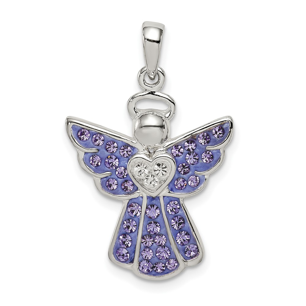 Sterling Silver Blue and White Preciosa Crystal Angel Pendant with Heart