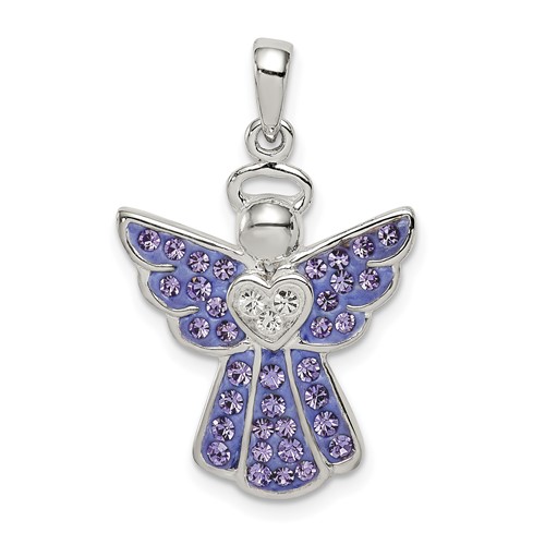Sterling Silver Blue and White Preciosa Crystal Angel Pendant with Heart