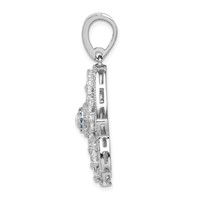 Sterling Silver Rhodium-plated White & Blue CZ Hamsa Eye Pendant view 2
