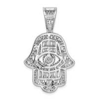 Sterling Silver Rhodium-plated White & Blue CZ Hamsa Eye Pendant view 3