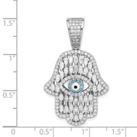 Sterling Silver Rhodium-plated White & Blue CZ Hamsa Eye Pendant view 4
