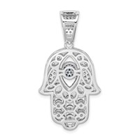 Sterling Silver Rhodium-plated Created Spinel & White CZ Hamsa Pendant view 3