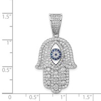 Sterling Silver Rhodium-plated Created Spinel & White CZ Hamsa Pendant view 4
