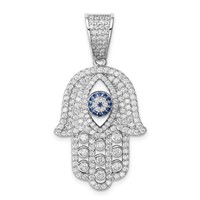 Sterling Silver Rhodium-plated Created Spinel & White CZ Hamsa Pendant view 1