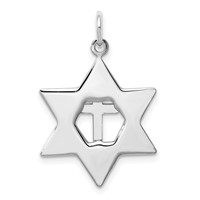 Sterling Silver Platinum-plated Gold-tone Cross Star of David Charm Pendant view 3