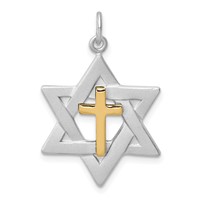 Sterling Silver Platinum-plated Gold-tone Cross Star of David Charm Pendant view 1