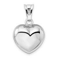 Sterling Silver Rhodium-plated Polished Bell Inside 17mm Puffed Heart Pendant view 3
