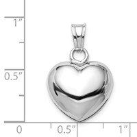 Sterling Silver Rhodium-plated Polished Bell Inside 17mm Puffed Heart Pendant view 4