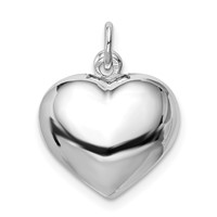 Sterling Silver Rhodium-plated Brushed Polished Reversible 15mm Puffed Heart Pendant view 3