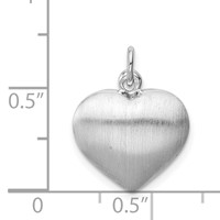 Sterling Silver Rhodium-plated Brushed Polished Reversible 15mm Puffed Heart Pendant view 4