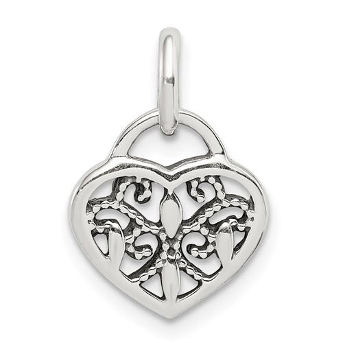 Sterling Silver Antiqued Filigree Heart Charm