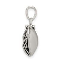 Sterling Silver Polished and Antiqued I Love You Message Within a Decorative Scroll Patterned Moveable Opening Shell Heart Pendant view 2
