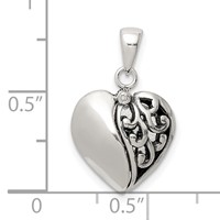 Sterling Silver Polished and Antiqued I Love You Message Within a Decorative Scroll Patterned Moveable Opening Shell Heart Pendant view 4