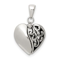 Sterling Silver Polished and Antiqued I Love You Message Within a Decorative Scroll Patterned Moveable Opening Shell Heart Pendant view 1