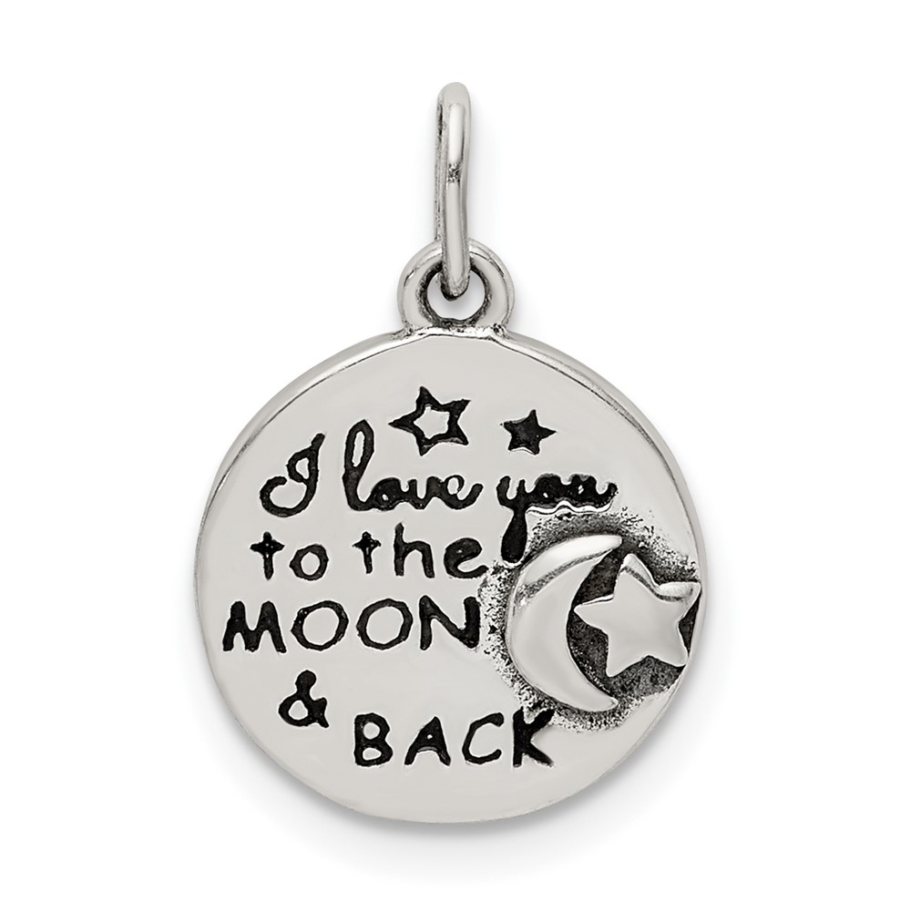 Sterling Silver Enameled I Love You to the Moon and Back Charm with Moon and Star