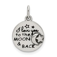 Sterling Silver Enameled I Love You to the Moon and Back Charm with Moon and Star view 1