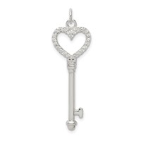 Sterling Silver CZ Heart Key Pendant view 1