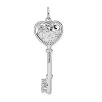 Sterling Silver Rhodium-plated CZ Filigree Love Key Pendant view 3