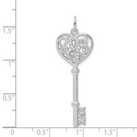 Sterling Silver Rhodium-plated CZ Filigree Love Key Pendant view 4