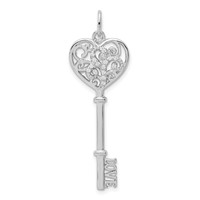 Sterling Silver Rhodium-plated CZ Filigree Love Key Pendant view 1