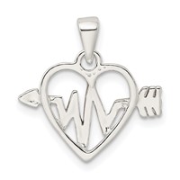 Sterling Silver Rhodium-plated Rose-tone Heart and Heartbeat Arrow Pendant view 3