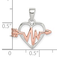 Sterling Silver Rhodium-plated Rose-tone Heart and Heartbeat Arrow Pendant view 4