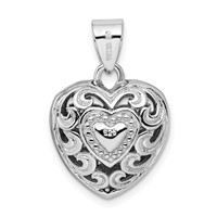 Sterling Silver Rhodium-plated Cut-out Heart Swirl Pendant view 3