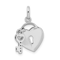 Sterling Silver Rhodium-plated CZ Key and Pink Glitter Enamel Heart Lock Pendant view 3