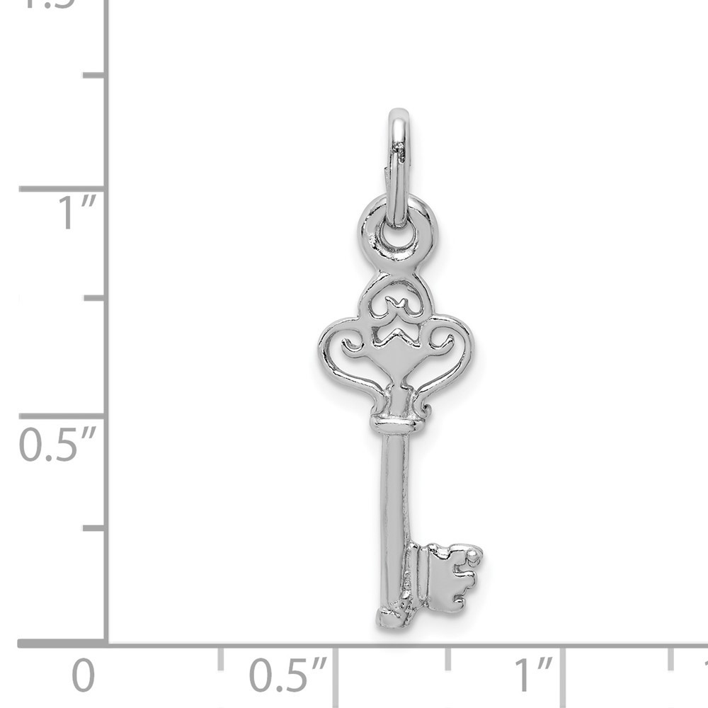 Sterling Silver Rhodium-plated Polished Key Pendant (QC9487)