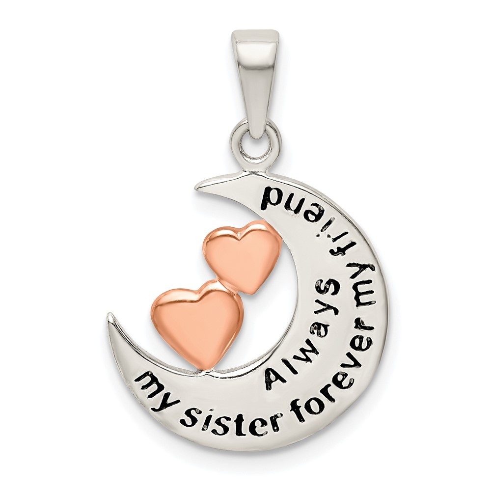 Sterling Silver Rose-tone and Enameled Always MY Sister Forever MY Friend Pendant