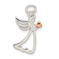Sterling Silver & Rose-tone Polished Angel Pendant view 1