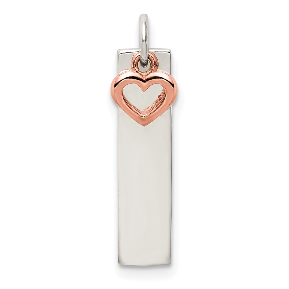 Sterling Silver and Rose-tone Engravable 5x 20mm Bar and Heart Charm