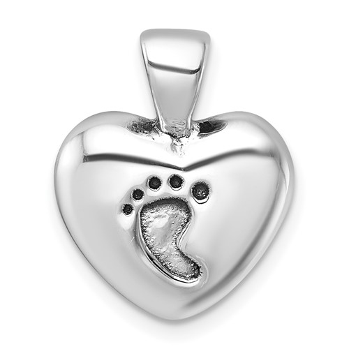 Sterling Silver Antiqued Baby Footprint Heart Pendant