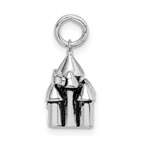 Sterling Silver Rhodium-plated Antiqued Castle Pendant view 2