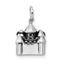 Sterling Silver Rhodium-plated Antiqued Castle Pendant view 3