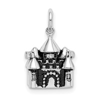Sterling Silver Rhodium-plated Antiqued Castle Pendant view 1