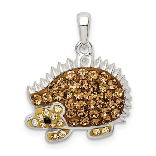 Sterling Silver Rhod-pltd Brown Preciosa Crystal Hedgehog Pendant