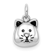 Sterling Silver Rhodium-plated Antiqued Cat Head Pendant view 1