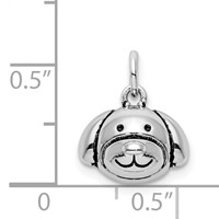 Sterling Silver Rhodium-plated Antiqued Dog Head Charm view 4
