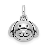 Sterling Silver Rhodium-plated Antiqued Dog Head Charm view 1