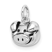 Sterling Silver Rhodium-plated Antiqued Pig Head Pendant view 5