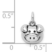 Sterling Silver Rhodium-plated Antiqued Pig Head Pendant view 4